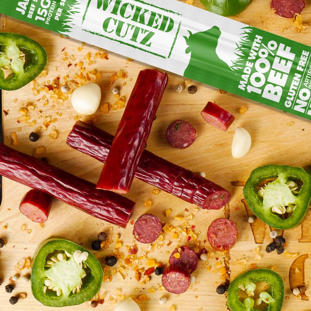 Wicked Cutz Volcanic Jalapeno Spicy Beef Sticks – Extra Large, 15g Protein, Gluten Free (12 Sticks)