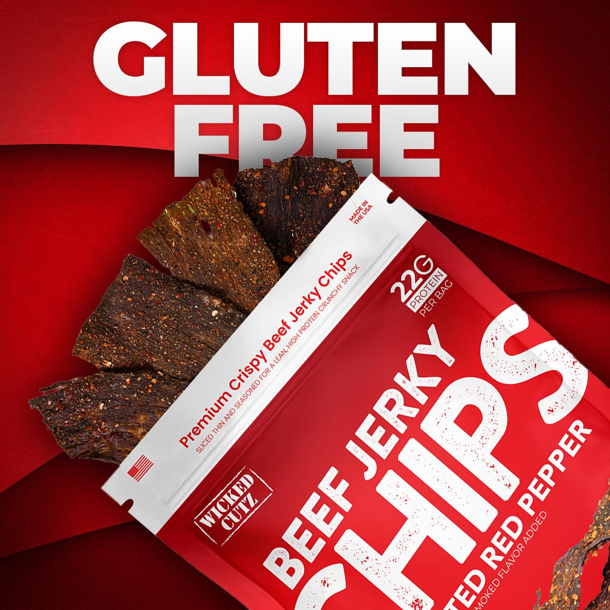 Wicked Cutz Roasted Red Pepper Beef Jerky Chips – 22g Protein, USA Made