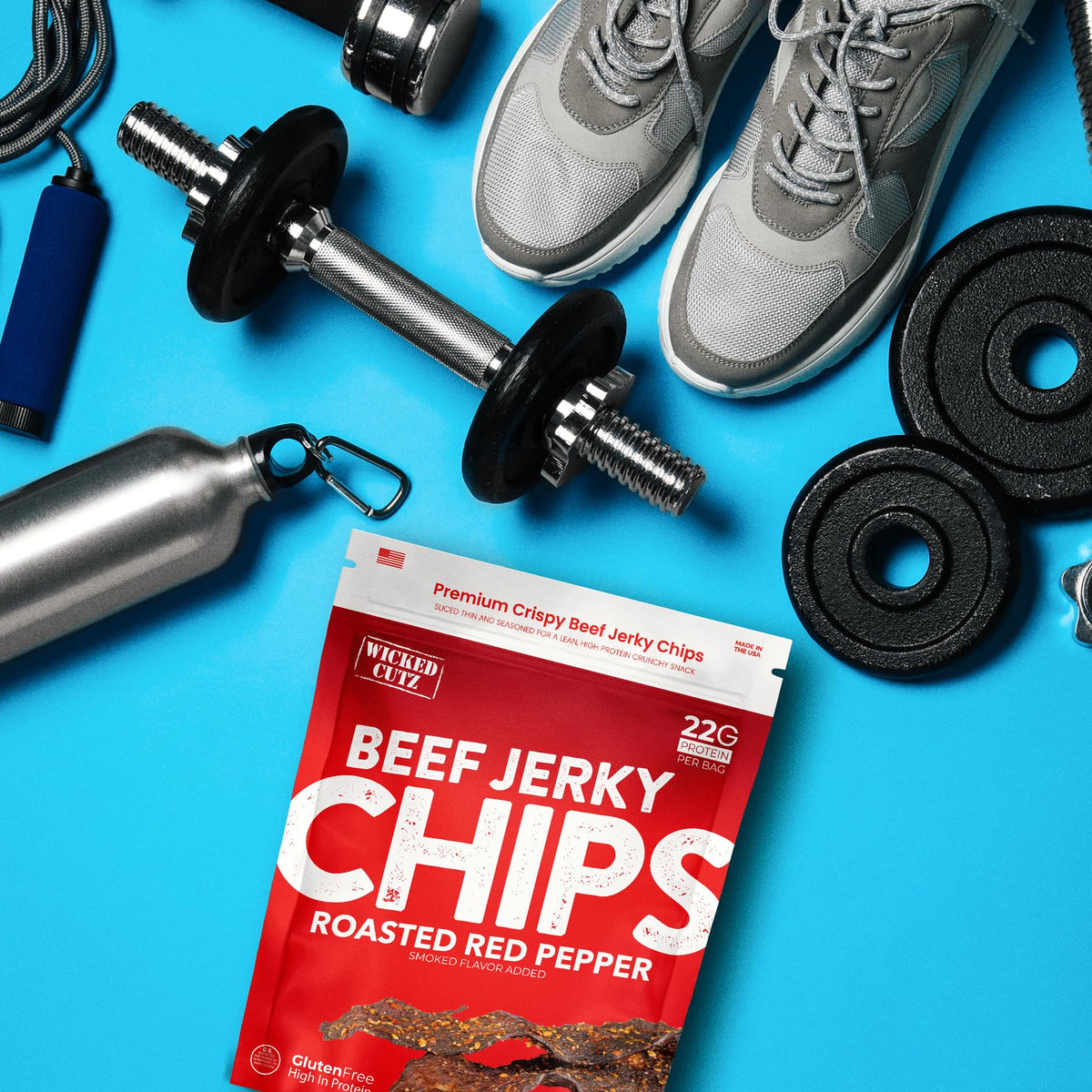 Wicked Cutz Roasted Red Pepper Beef Jerky Chips – 22g Protein, USA Made