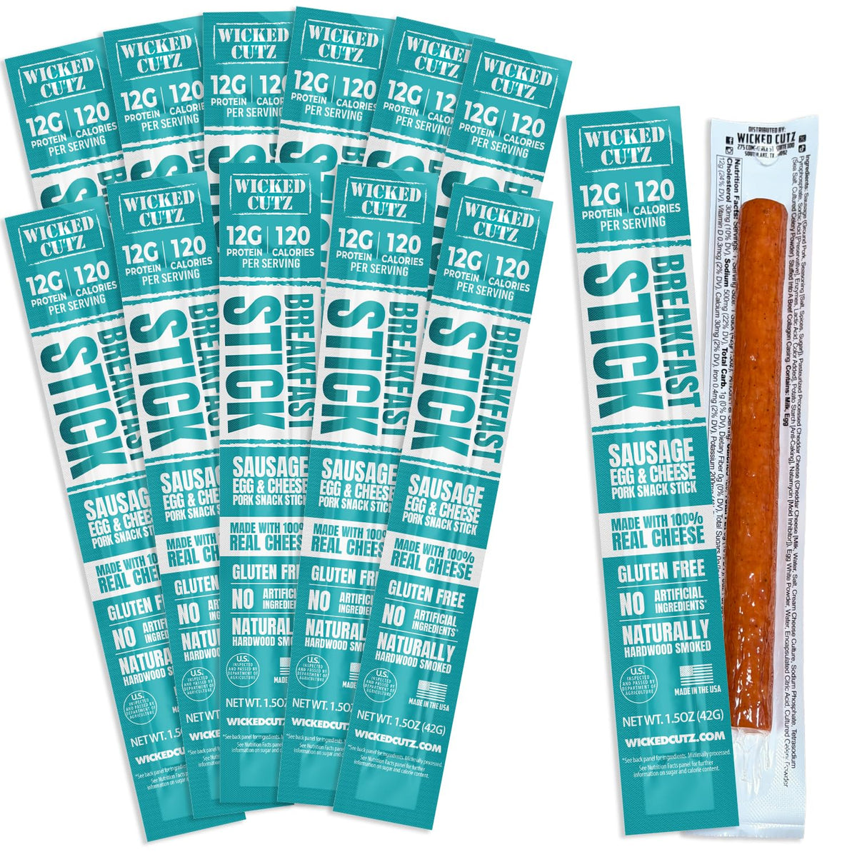 Wicked Cutz Sausage Egg & Cheese Sticks – 12g Protein, Gluten Free, USA Made