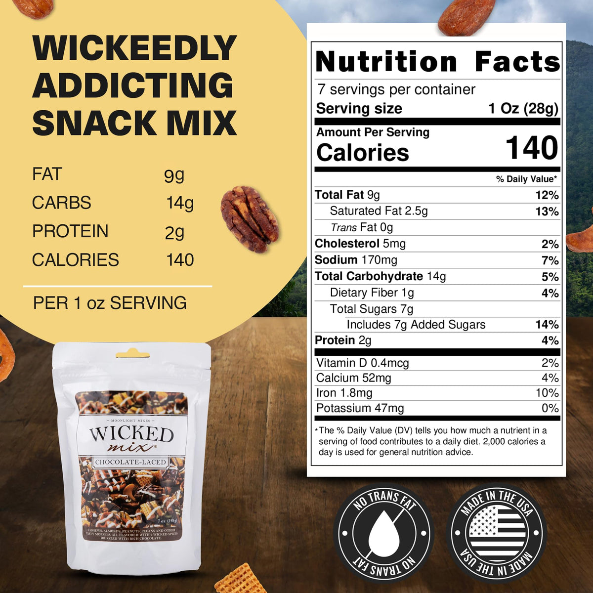 Wicked Mix Snack Mix with Mixed Nuts – 3 Pack, Zero Trans Fat, Chocolate Laced