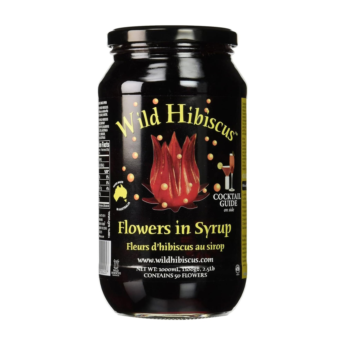 Wild Hibiscus Flowers in Syrup – 50 Edible Flowers per Jar, Champagne Garnish, 2.5 lbs, Natural, Kosher Pareve