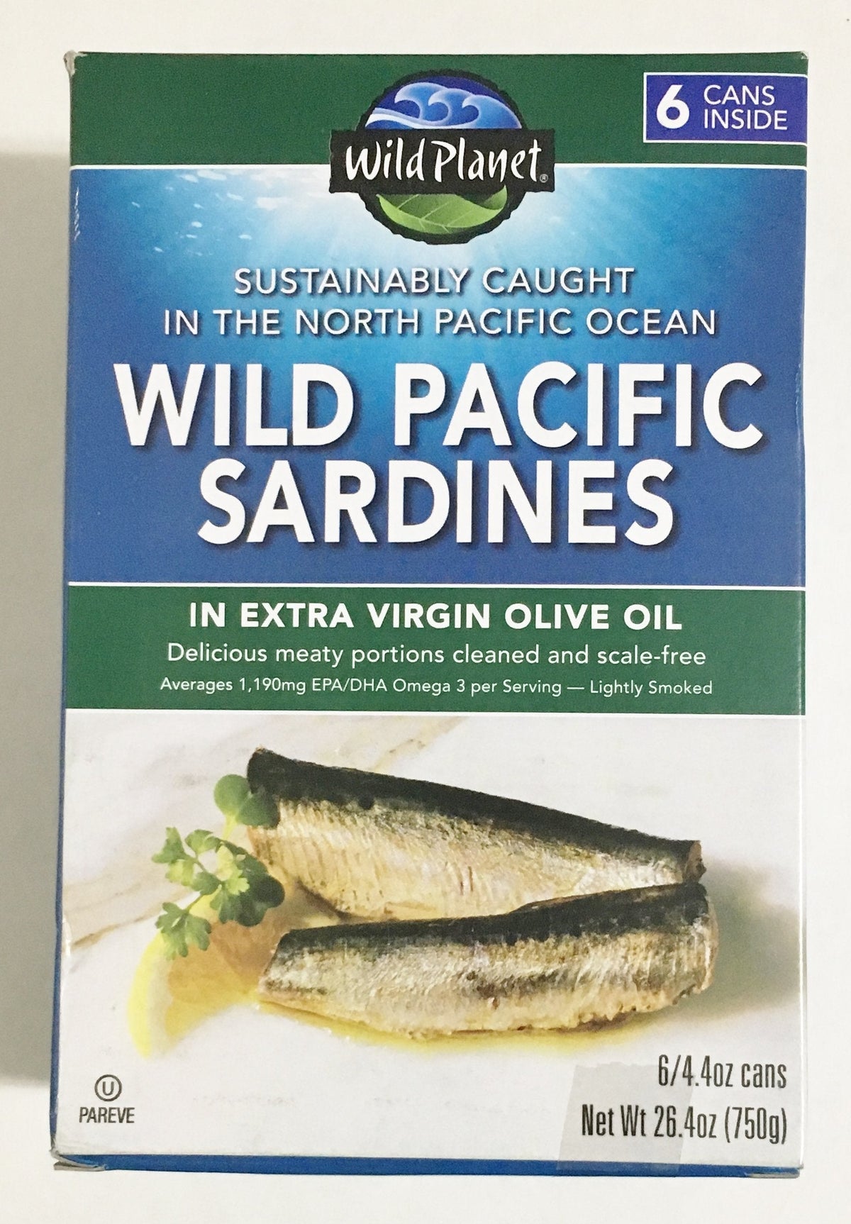 Wild Planet Wild Pacific Sardines in Extra Virgin Olive Oil – 4.4 oz Can (6-Pack)