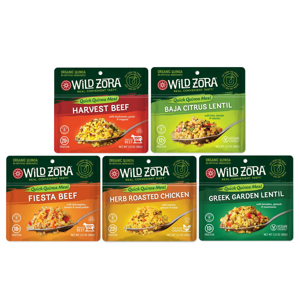 Wild Zora Organic Quinoa Bowls – Quick Gluten-Free Meals (5-Pack) with Lentils + 10g Olive Oil Pack