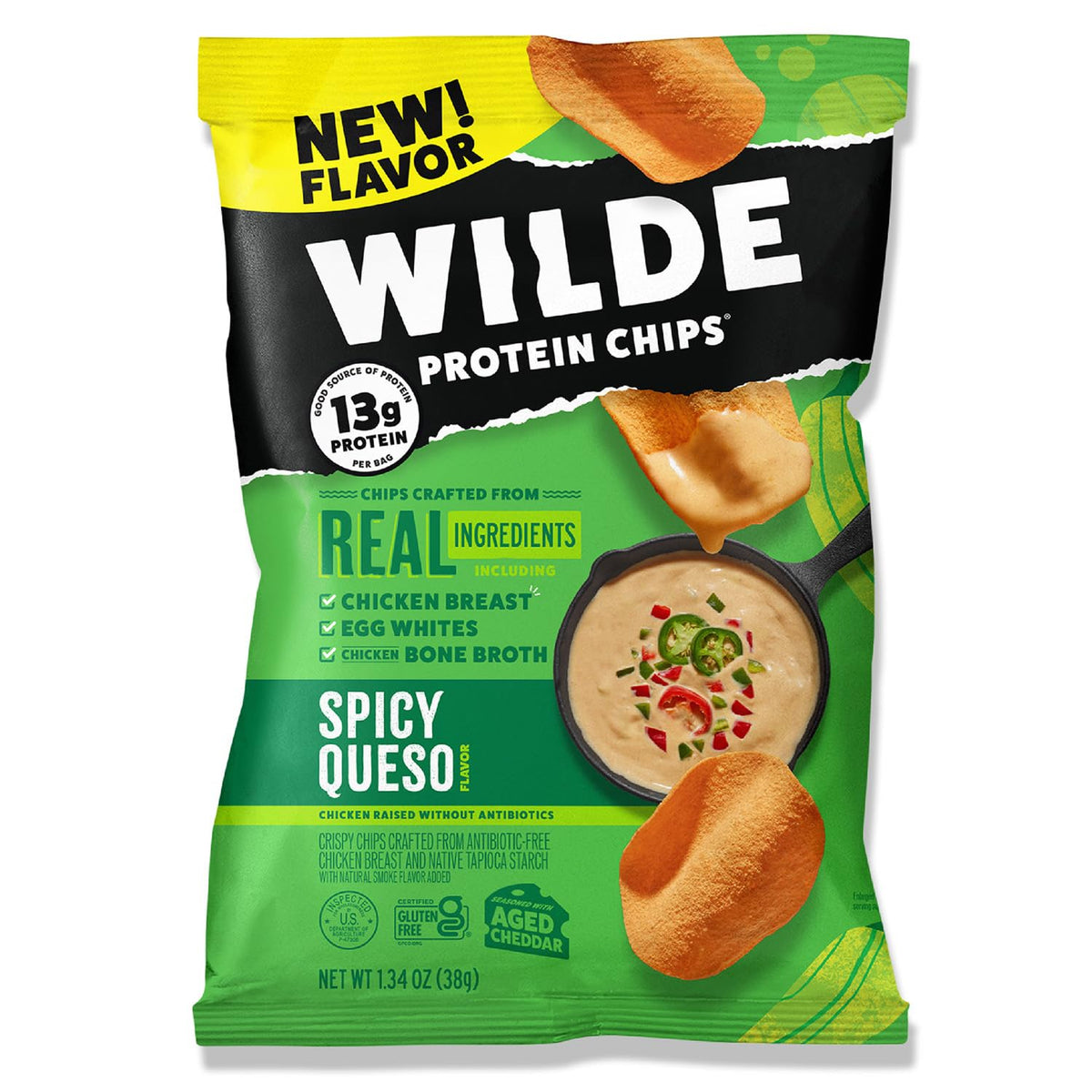 WILDE Protein Chips Spicy Queso — High Protein, Low Carb, Keto Friendly