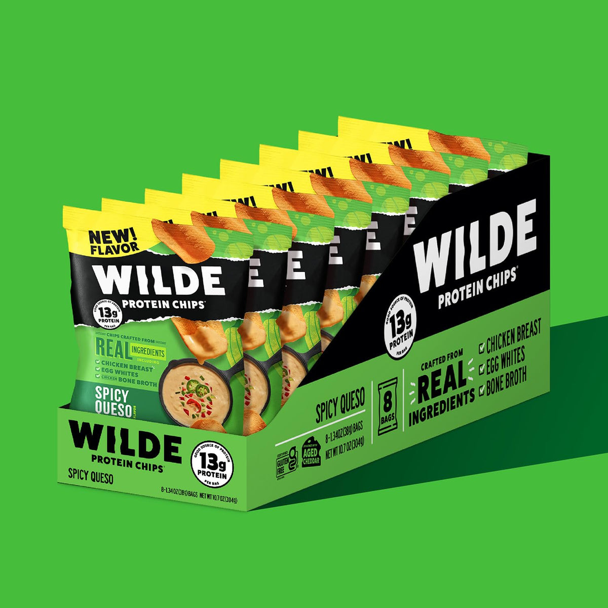 WILDE Protein Chips Spicy Queso — High Protein, Low Carb, Keto Friendly