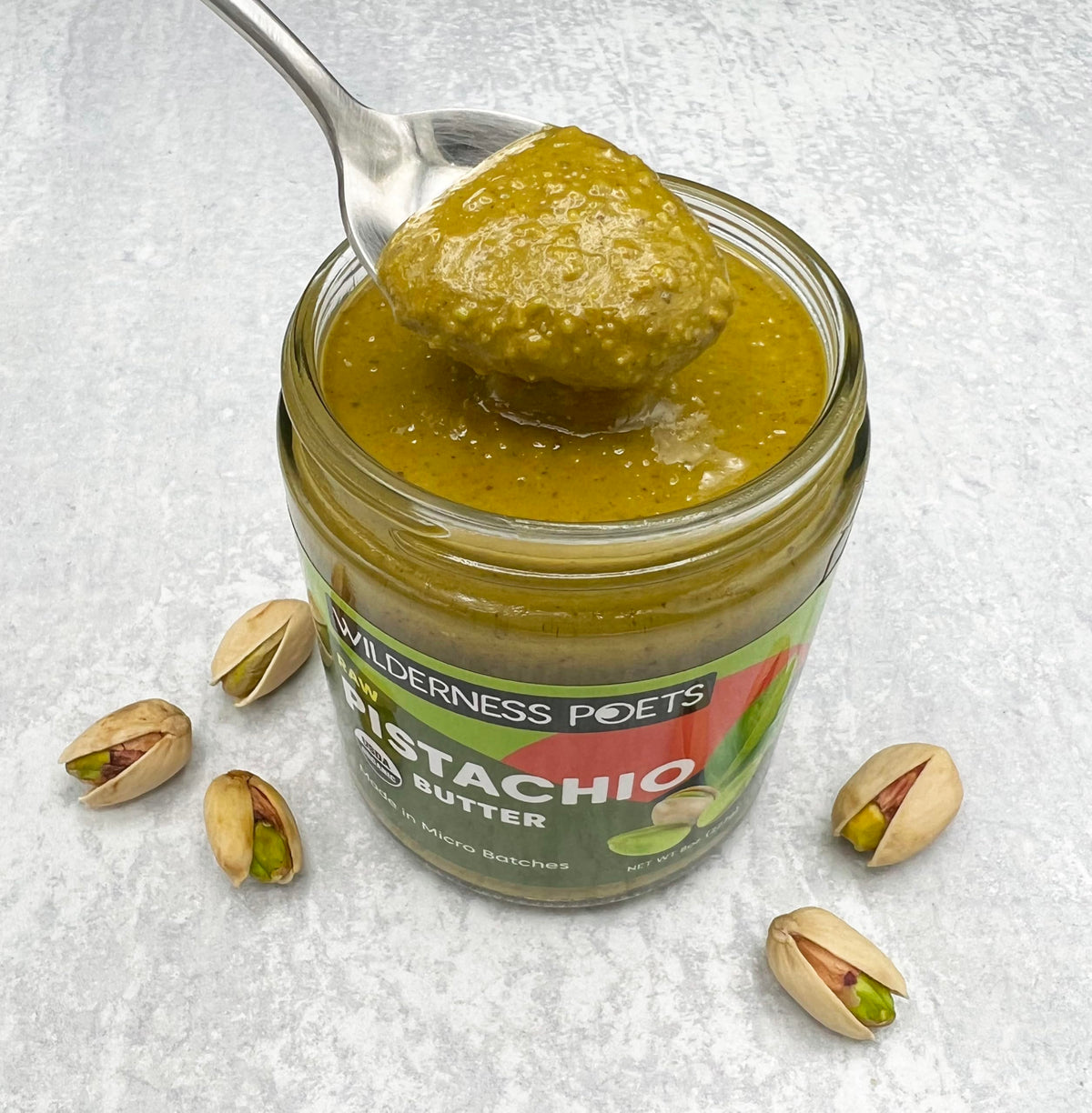 Wilderness Poets Pistachio Butter - Organic Raw 100% Pistachio, 8 oz Glass Jar