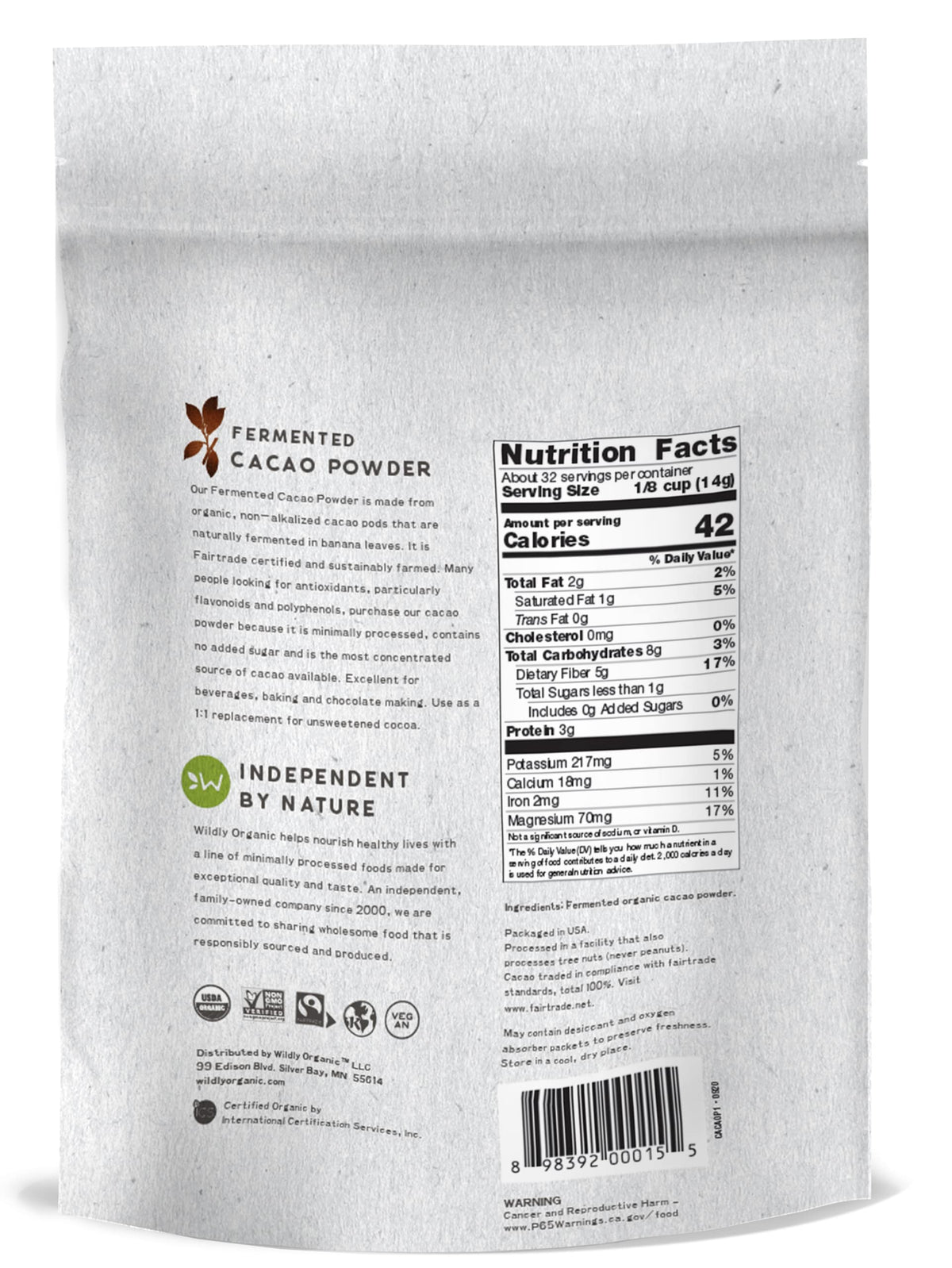 Wildly Organic Fermented Cacao Powder 16 oz – Raw, Non-Alkalized, High Antioxidants