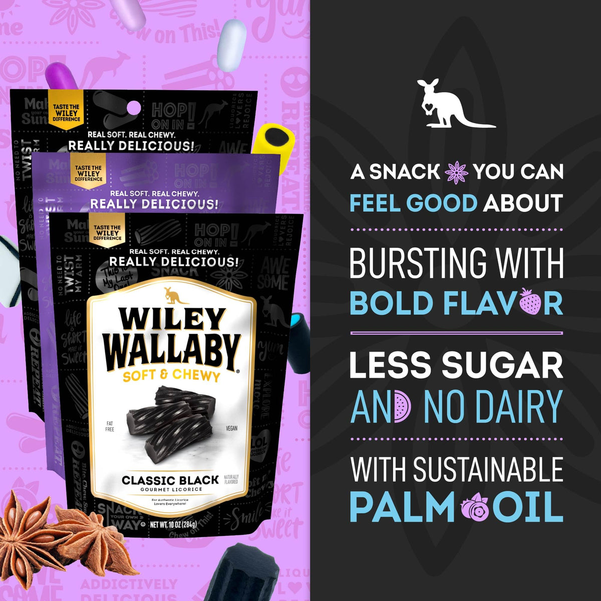 Wiley Wallaby Black Licorice Variety Pack – All Sorts, Beans & Classic Australian Licorice (3 Pack)
