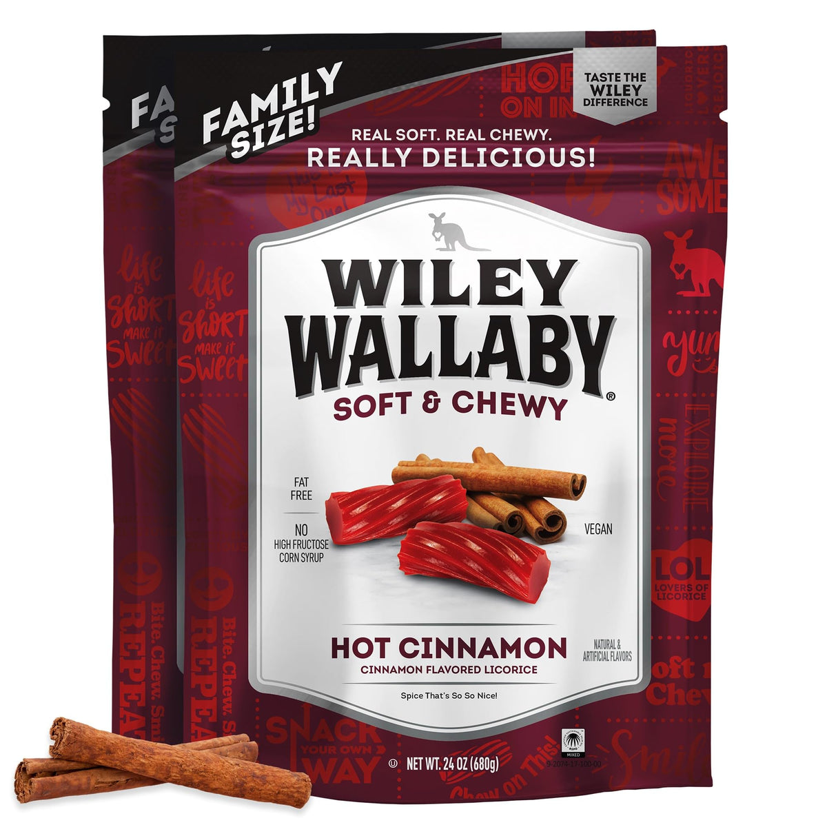 Wiley Wallaby Cinnamon Licorice – 24 oz, 2 Pack | Soft & Chewy Australian Candy