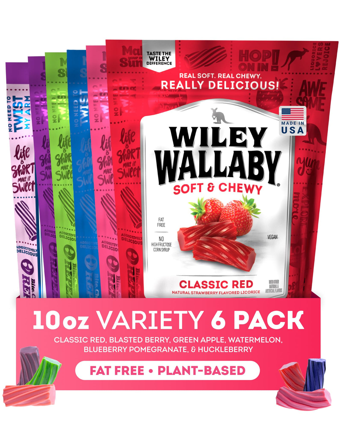Wiley Wallaby Licorice 10 oz | Gourmet Soft & Chewy Australian Vegan Candy – 6 Pack