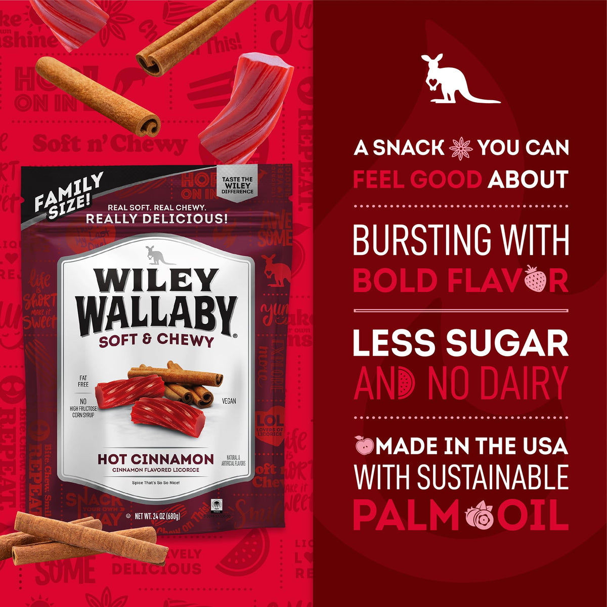 Wiley Wallaby Cinnamon Licorice – 24 oz, 2 Pack | Soft & Chewy Australian Candy