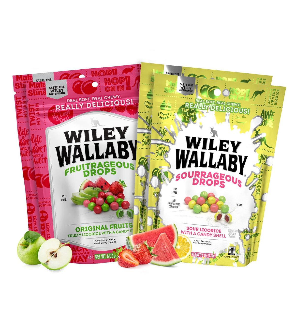 Wiley Wallaby Sourrageous & Fruitrageous Licorice Drops — 6 oz Pack x 4