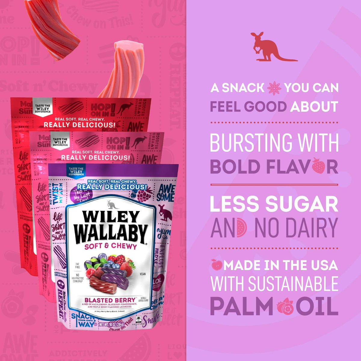 Wiley Wallaby Licorice 10oz – Classic Red, Watermelon & Blasted Berry (3 Pack)