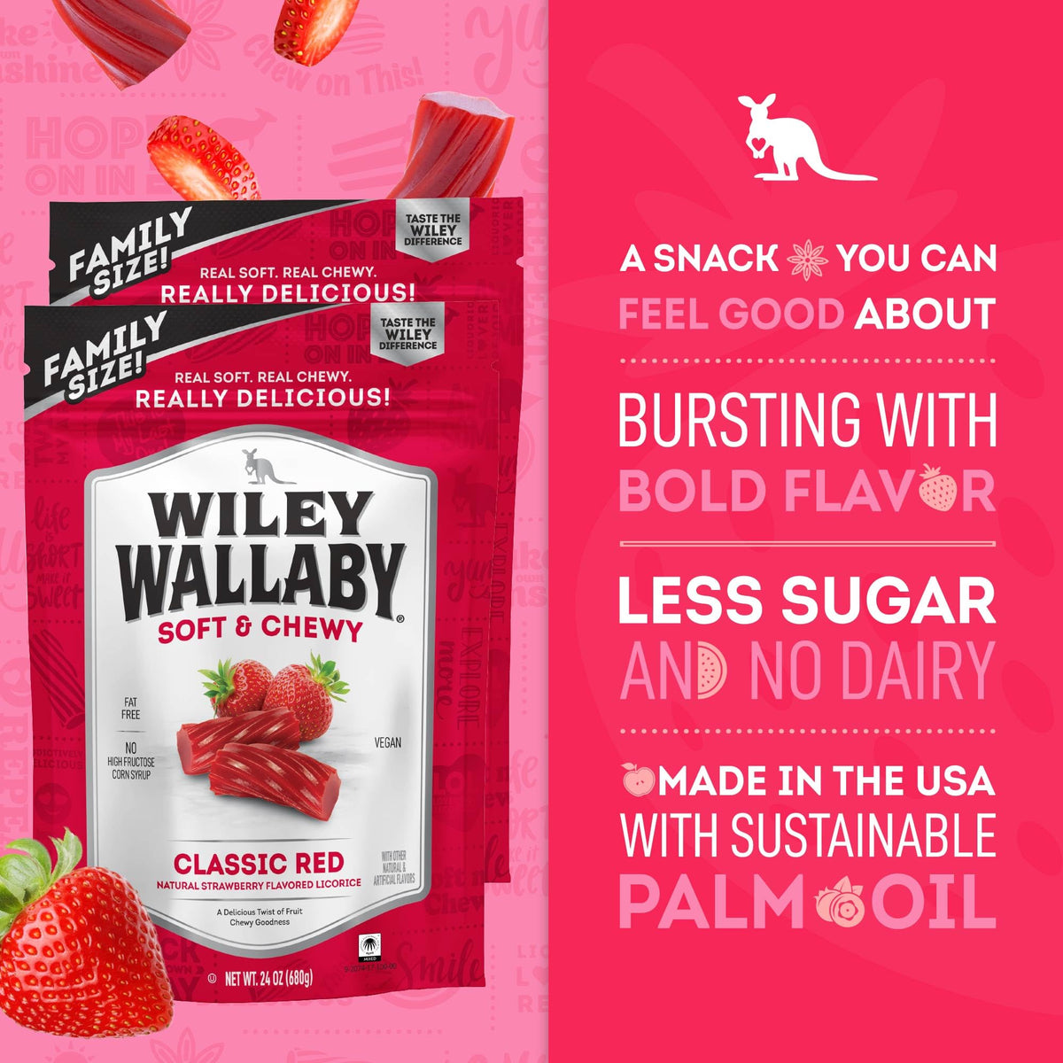 Wiley Wallaby Licorice 24 oz – Classic Strawberry Australian Red Licorice Twists, 2 Pack | Soft & Chewy Gourmet Candy
