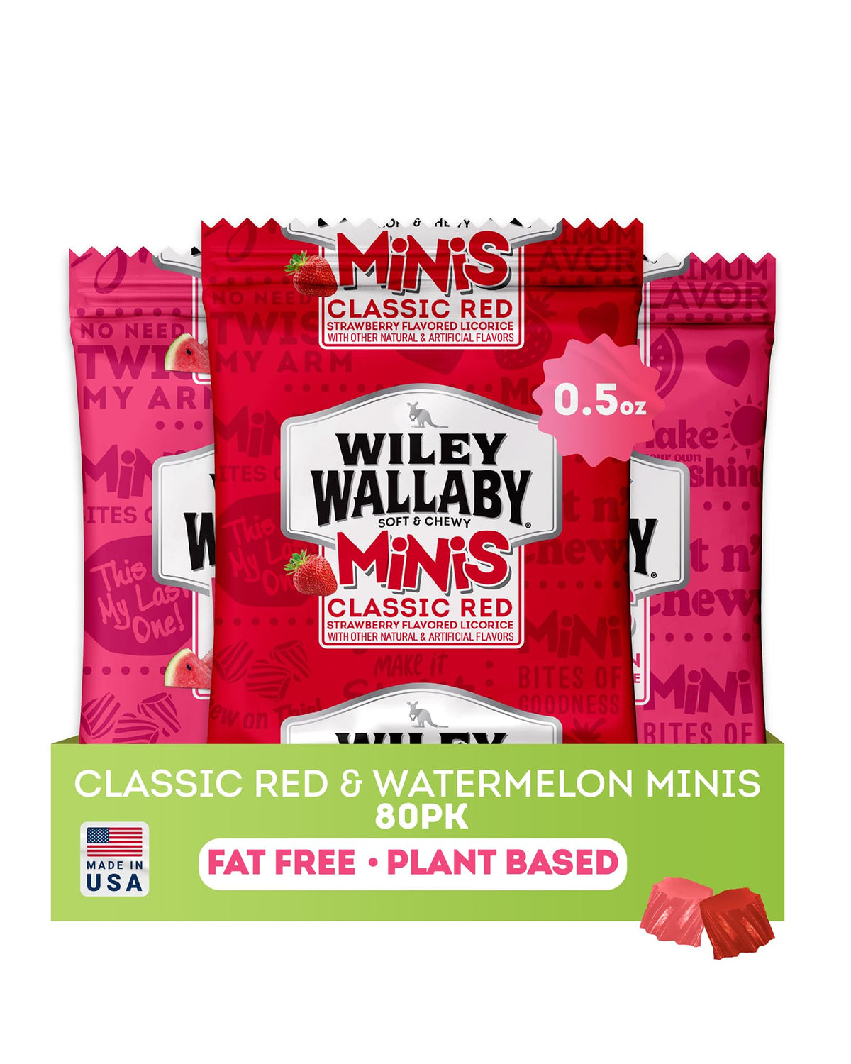Wiley Wallaby Mini Licorice Bites 0.5 oz – Red & Watermelon, 80 Pack