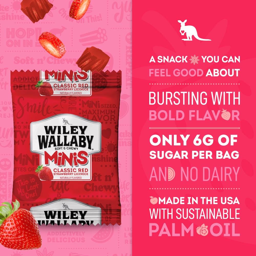 Wiley Wallaby Mini Licorice Bites – Classic Red, Soft & Chewy 0.5oz, 80-Count