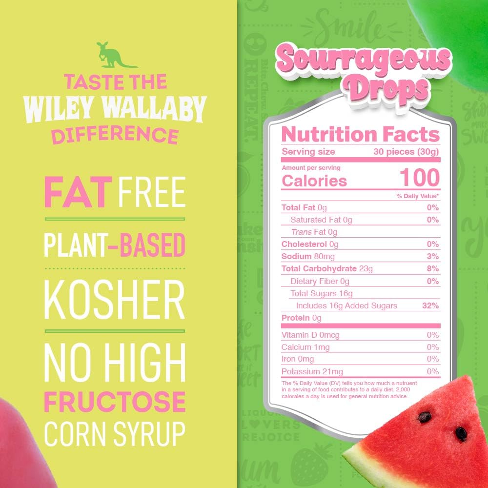 Wiley Wallaby Licorice Candy Bites 3.0 oz – Sourrageous Drops in Mini Bags, 18-Count