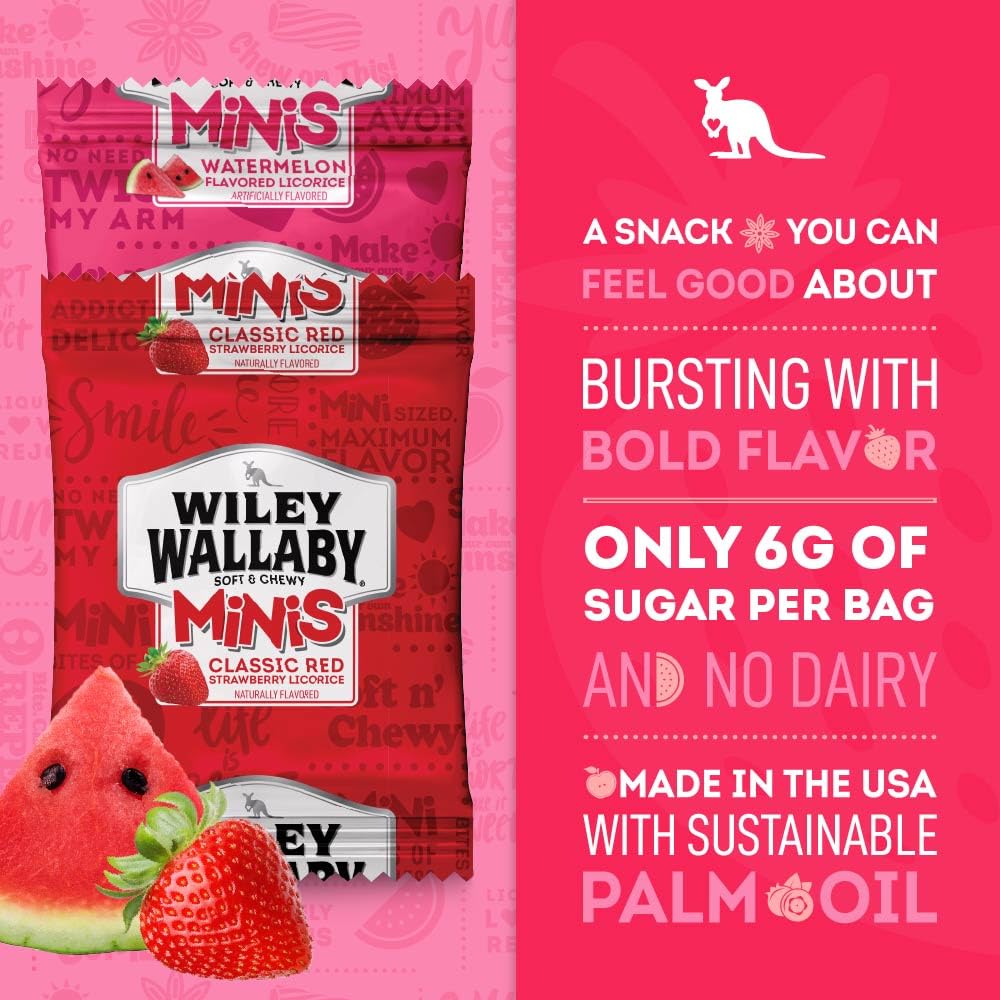 Wiley Wallaby Mini Licorice Bites 0.5 oz – Red & Watermelon, 80 Pack