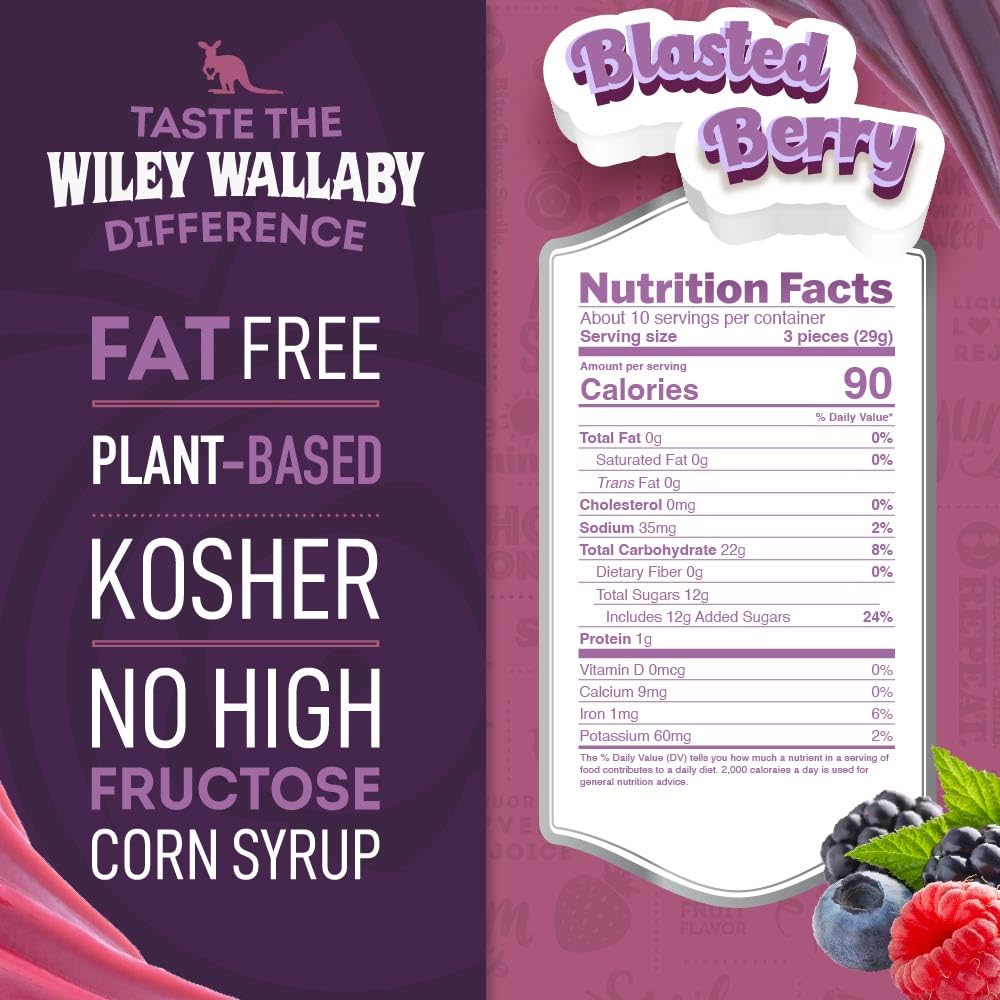 Wiley Wallaby Blasted Berry Licorice — 10 oz Soft & Chewy Australian Candy (3-Pack)