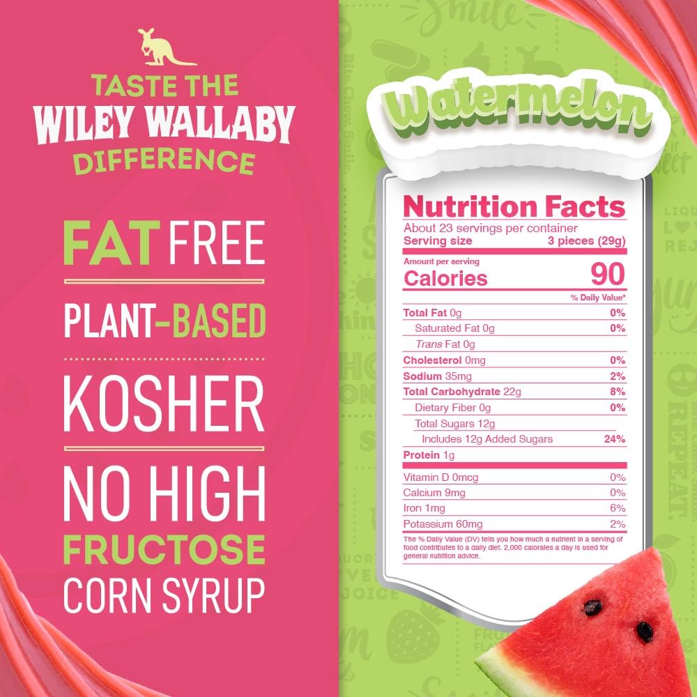 Wiley Wallaby Watermelon Licorice 24oz – 2 Pack, Soft & Chewy Australian Candy