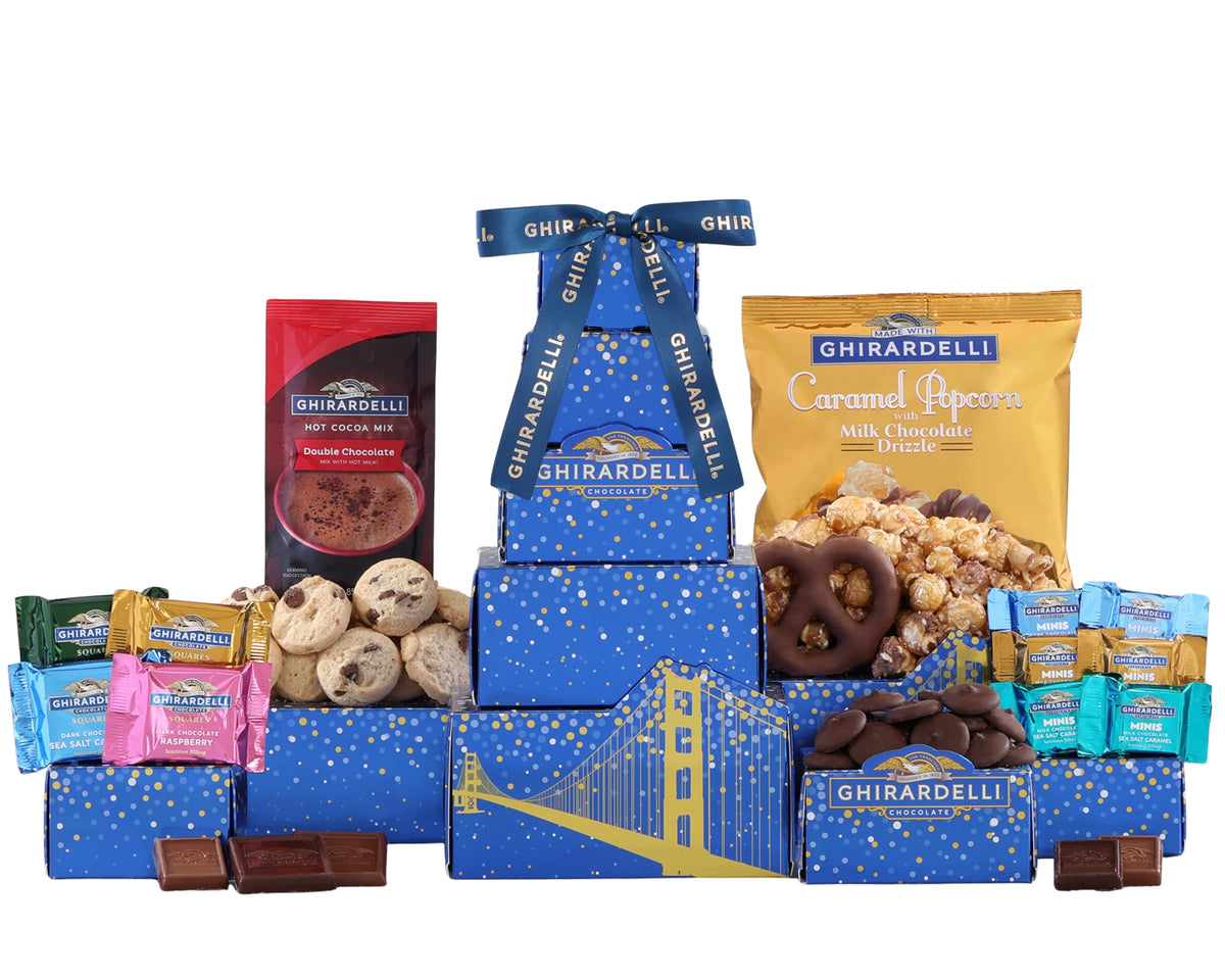 Ghirardelli Chocolate Gift Tower by Wine Country Gift Baskets | Premium Chocolates & Gift-Ready Presentation