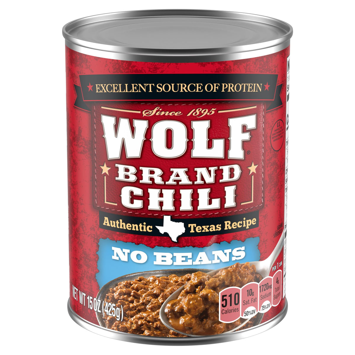Wolf Brand Chili No Beans — Pack of 4 Cans | Bean-Free, Hearty Chili