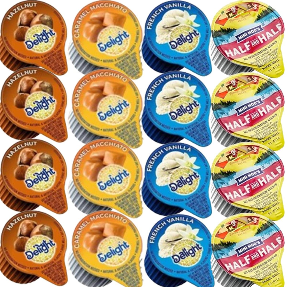 WOLGO Coffee Creamer Singles Variety Pack – 100 Count, Non-Refrigerated, Half & Half, Hazelnut, French Vanilla & Caramel