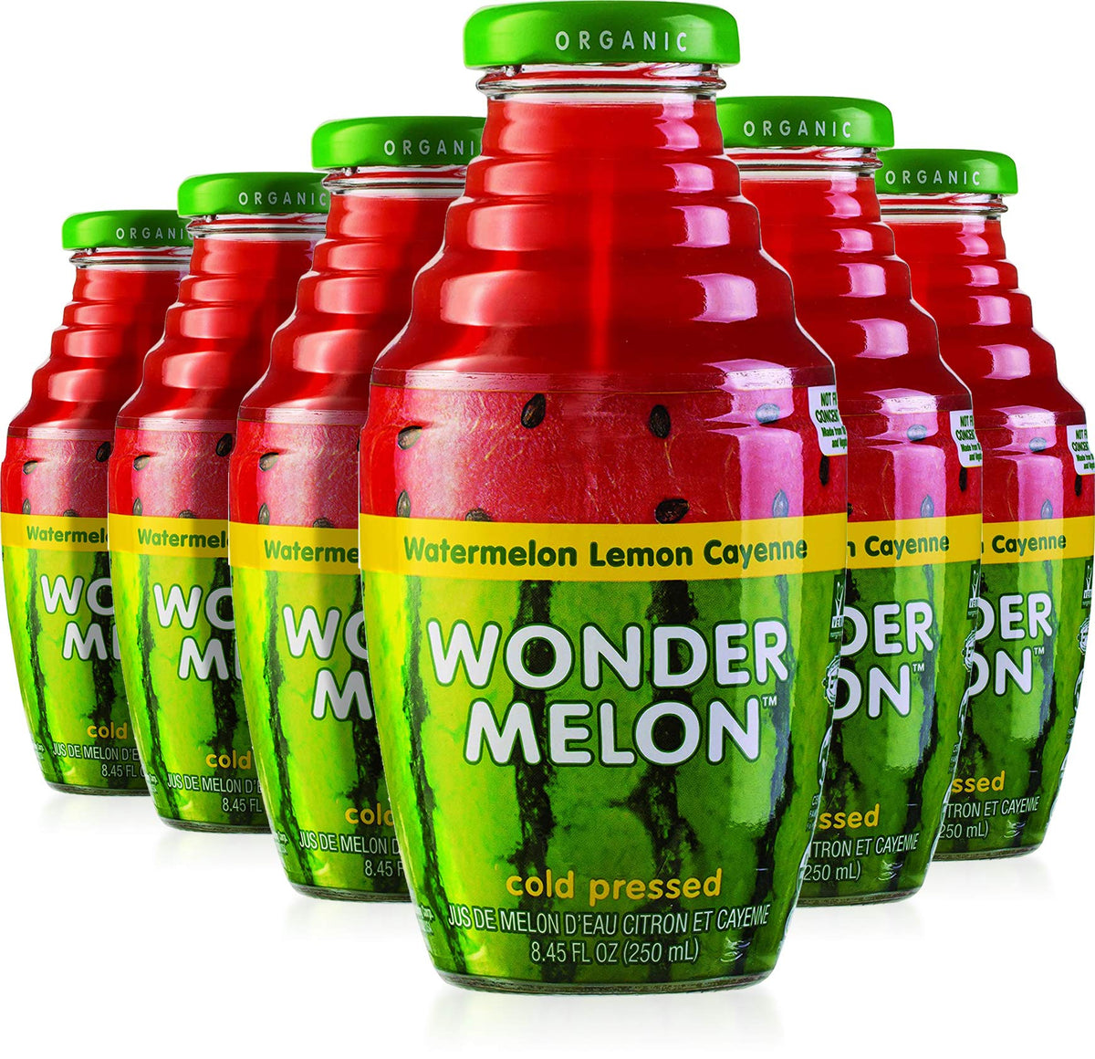 Wonder Melon Organic Watermelon Juice with Lemon & Cayenne – Cold Pressed 100% Juice (8.45oz, 6 Pack)