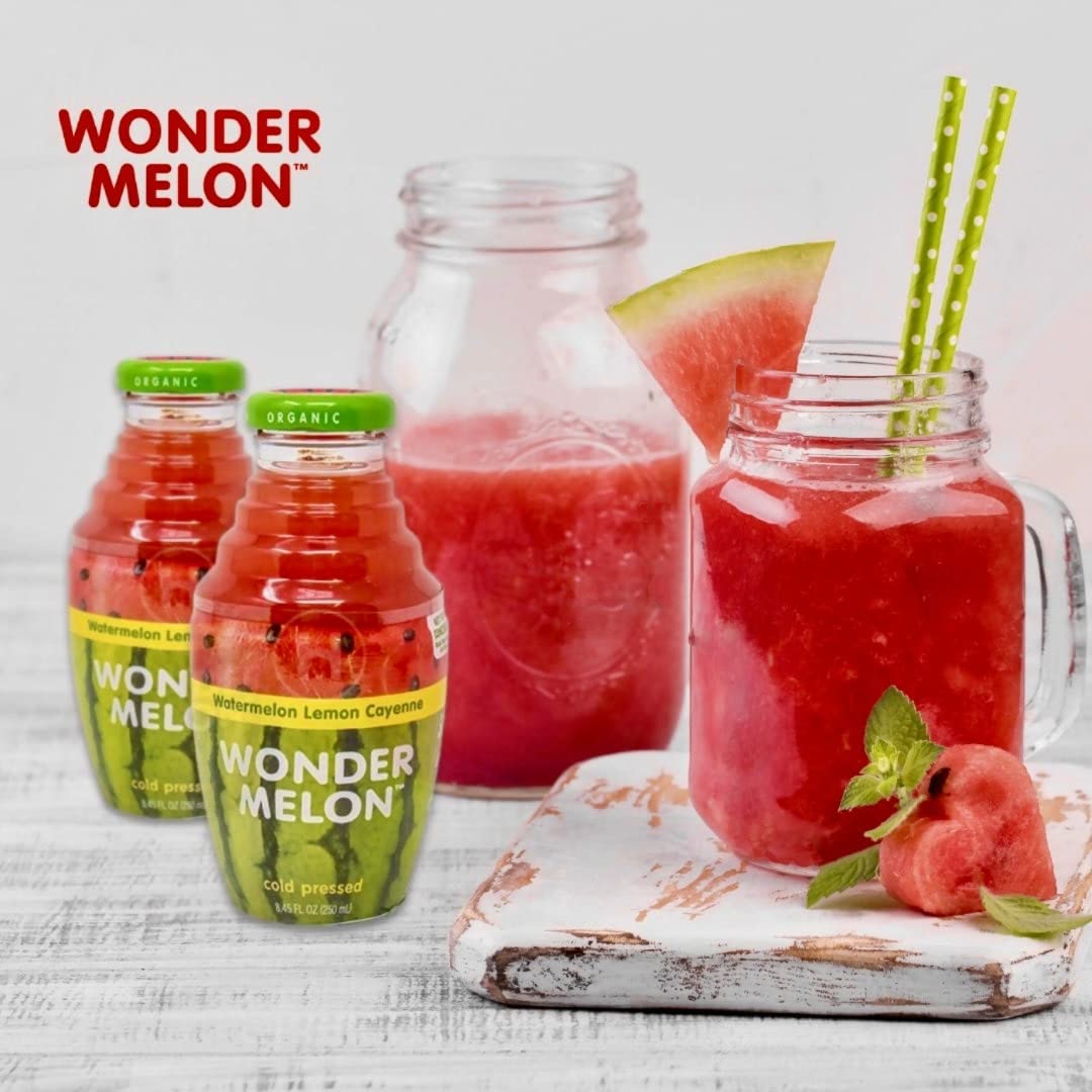 Wonder Melon Organic Watermelon Juice with Lemon & Cayenne – Cold Pressed 100% Juice (8.45oz, 6 Pack)