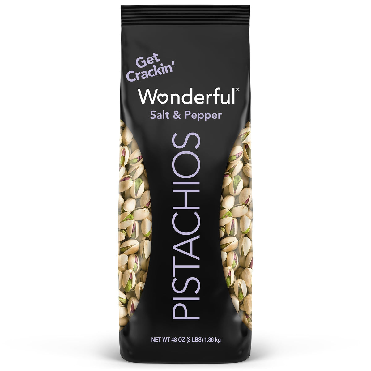 Wonderful Pistachios In Shell Salt & Pepper — 48 oz Bag, Gluten Free Protein Snack