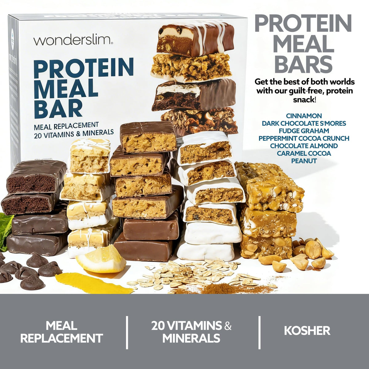 WonderSlim Meal Replacement Bar Variety Pack – 15g Protein, 20 Vitamins & Minerals (7ct)