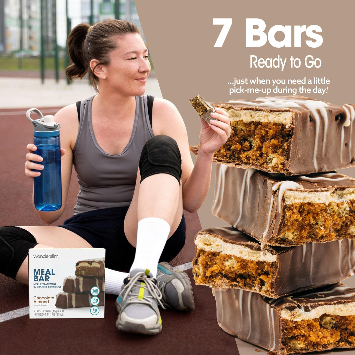 WonderSlim Meal Replacement Bar, Chocolate Almond - 15g Protein & 20 Vitamins (7ct)