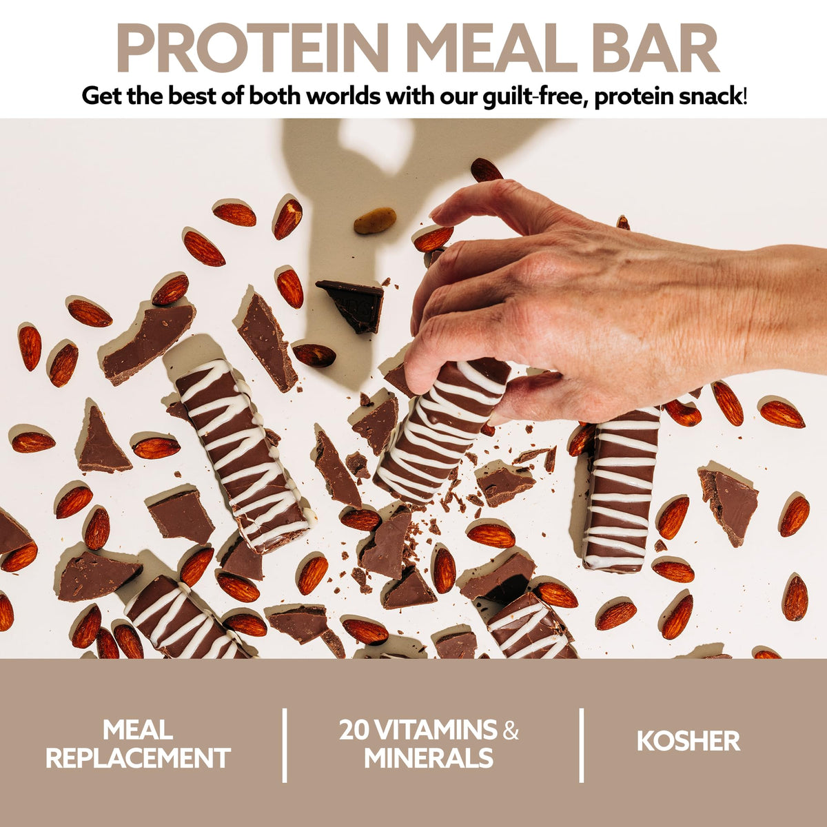 WonderSlim Meal Replacement Bar, Chocolate Almond - 15g Protein & 20 Vitamins (7ct)