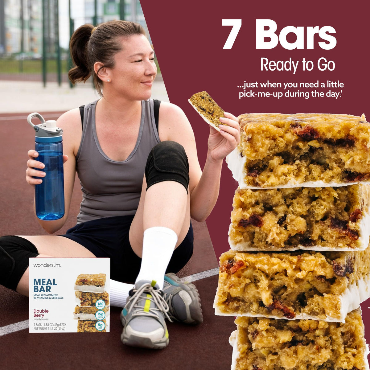 WonderSlim Double Berry Meal Replacement Bar – 15g Protein, Gluten Free, 7 Count