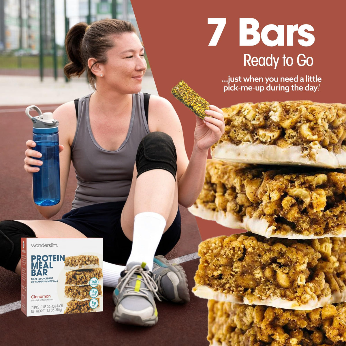 WonderSlim Cinnamon Meal Replacement Protein Bar – 15g Protein, Gluten Free (7ct)
