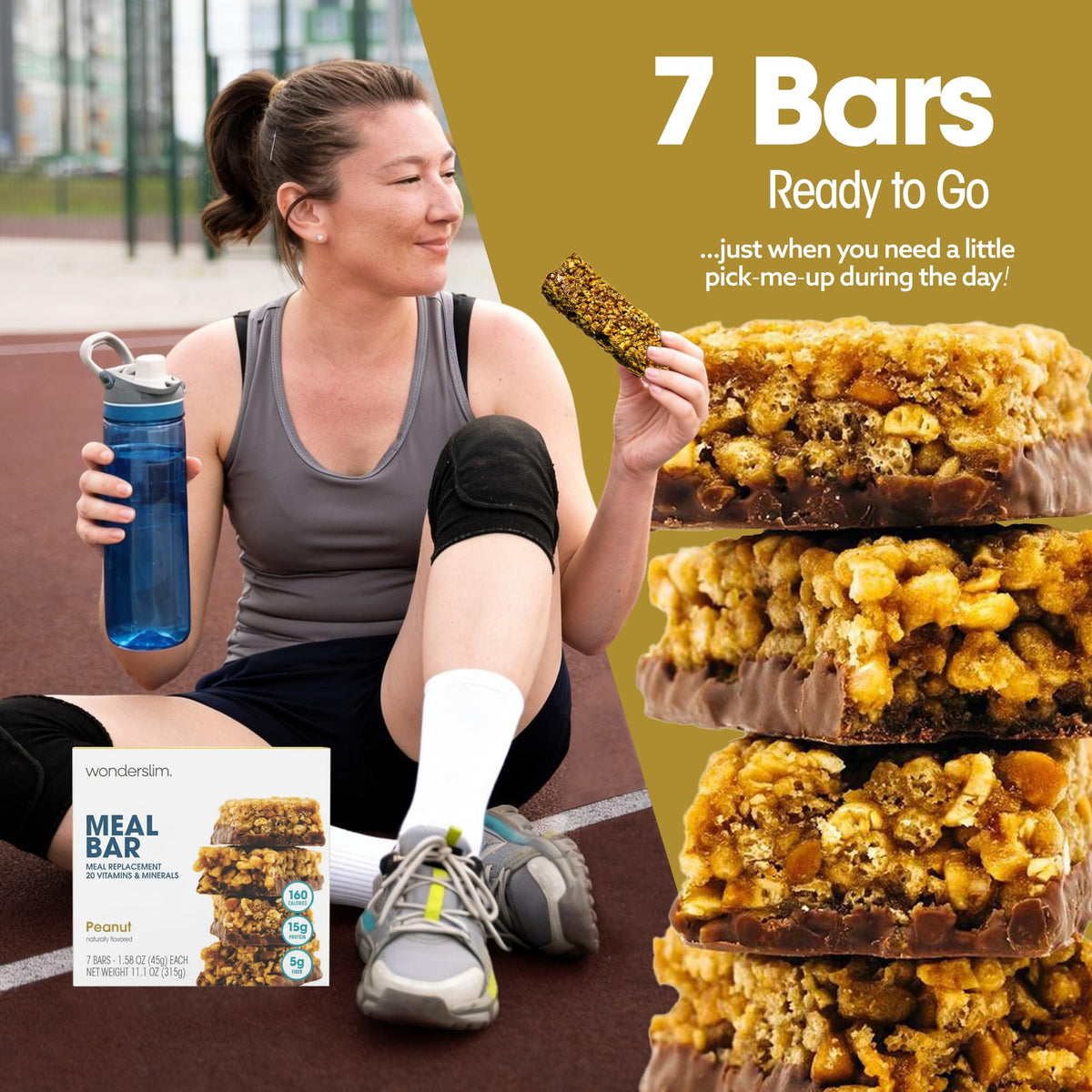 WonderSlim Meal Replacement Bar – Peanut, 15g Protein, 20 Vitamins & Minerals, Gluten Free (7ct)