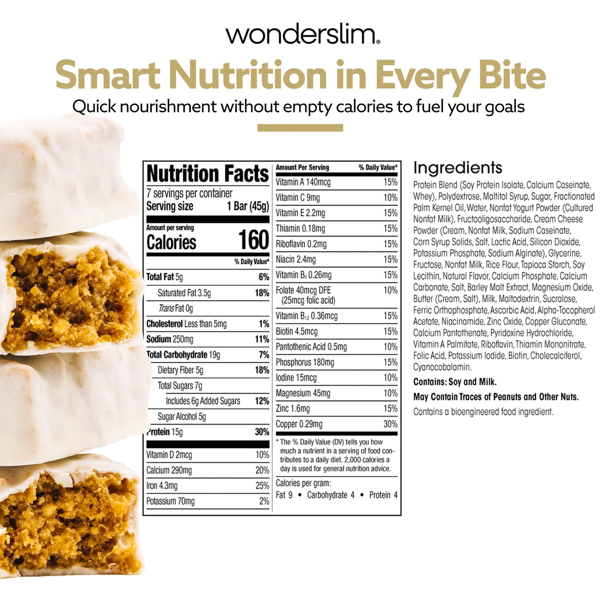 WonderSlim Shortbread Bar – 15g Protein, 20 Vitamins & Minerals, Gluten Free (7ct)