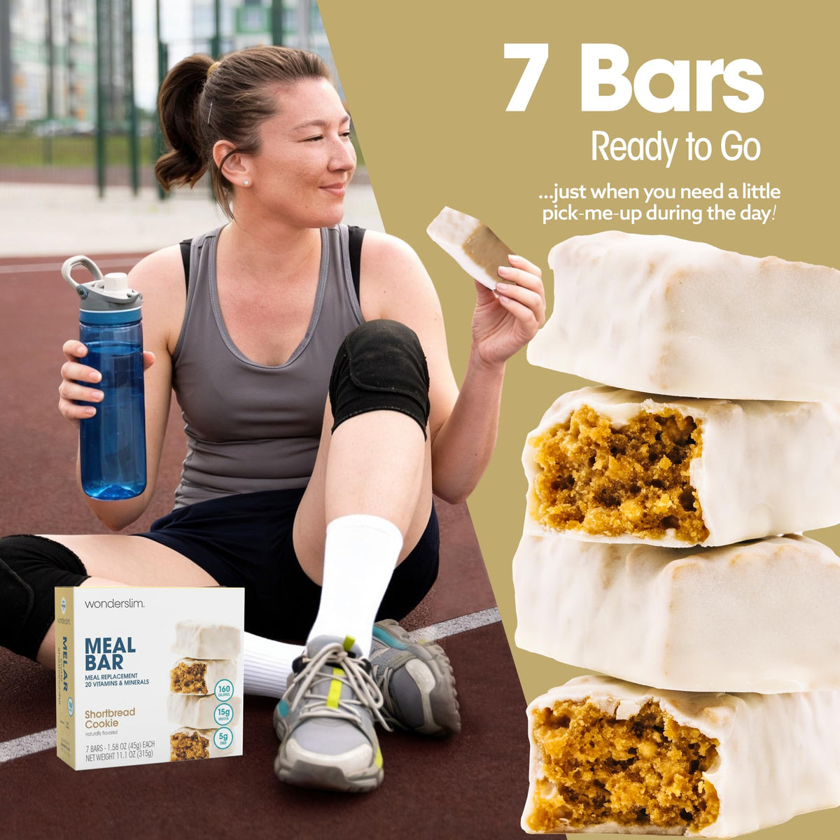 WonderSlim Shortbread Bar – 15g Protein, 20 Vitamins & Minerals, Gluten Free (7ct)