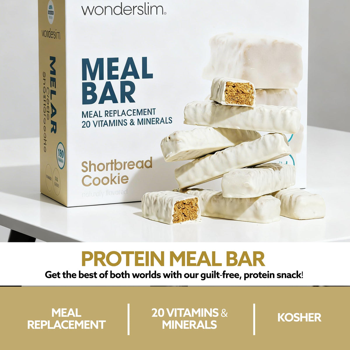 WonderSlim Shortbread Bar – 15g Protein, 20 Vitamins & Minerals, Gluten Free (7ct)