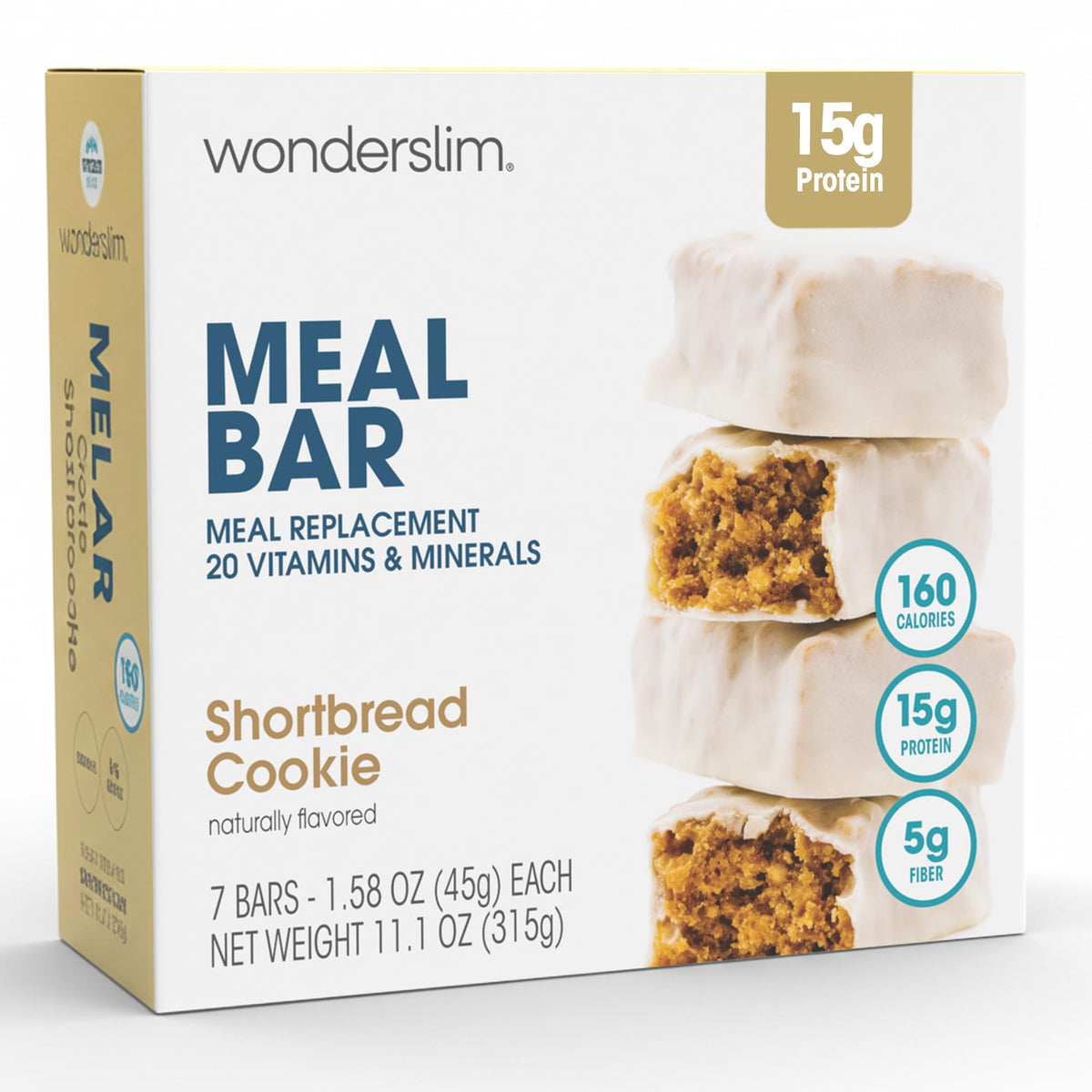 WonderSlim Shortbread Bar – 15g Protein, 20 Vitamins & Minerals, Gluten Free (7ct)