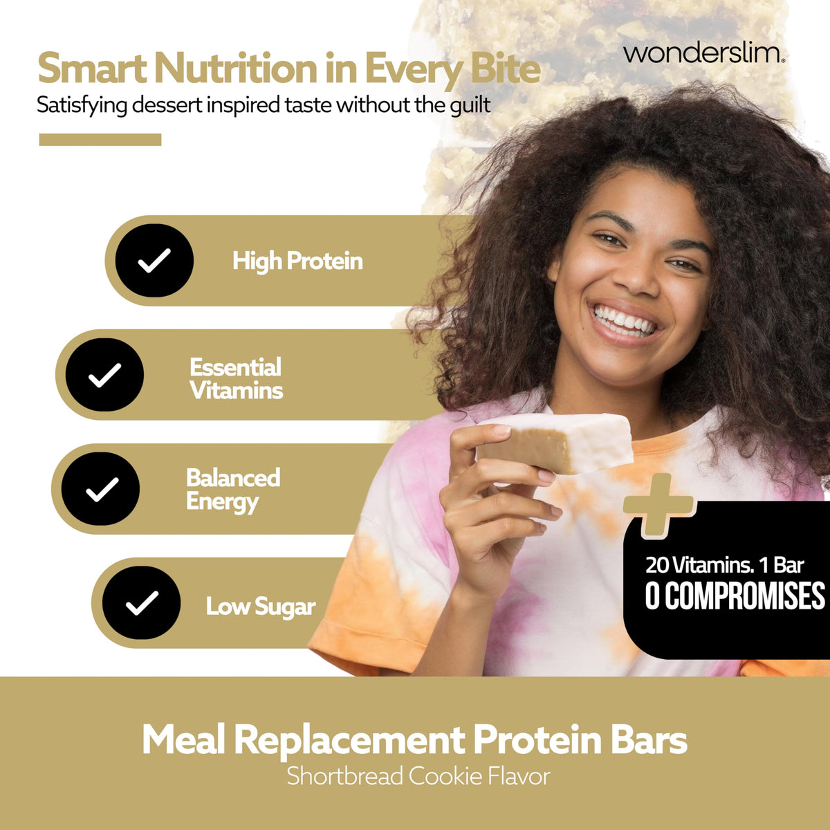 WonderSlim Shortbread Bar – 15g Protein, 20 Vitamins & Minerals, Gluten Free (7ct)