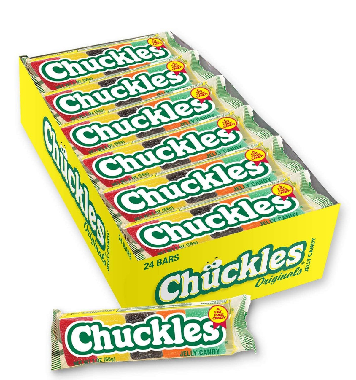 Wonka Chuckles Original Jelly Candies — Fruit-Flavored Sugar-Coated Jellies, 2 oz Bars, Pack of 24