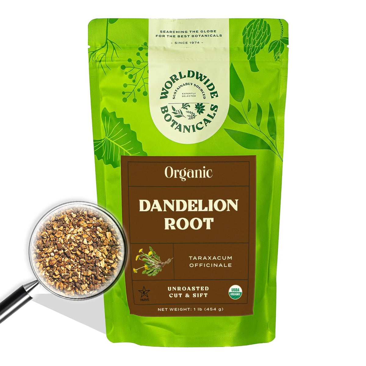 Worldwide Botanicals Organic Dandelion Root – 1 lb, Cut & Sifted, Raw & Unroasted