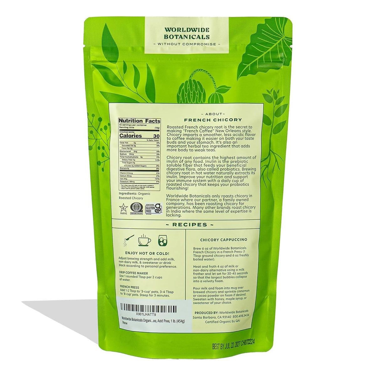 Worldwide Botanicals Organic French Chicory Root – 1 Pound (Pack of 2) | Caffeine-Free, Acid-Free, Kosher