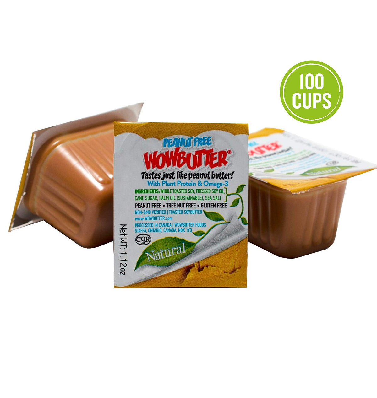 WOWBUTTER - Creamy Peanut & Tree Nut Free Spread - 100 Cups (1.12 oz each) - Made With Whole Toasted Soy - Vegan, Gluten Free, Non-GMO