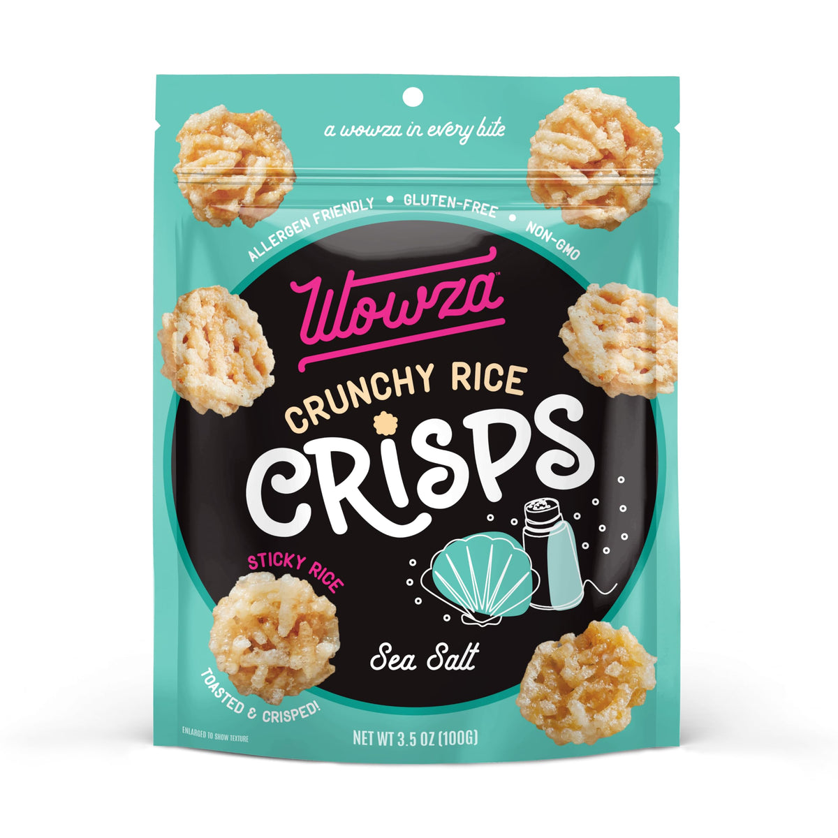 Wowza Sea Salt Rice Crisps – Gluten Free, Non-GMO Crunchy Snack, 8 Pack (3.5 oz Each)