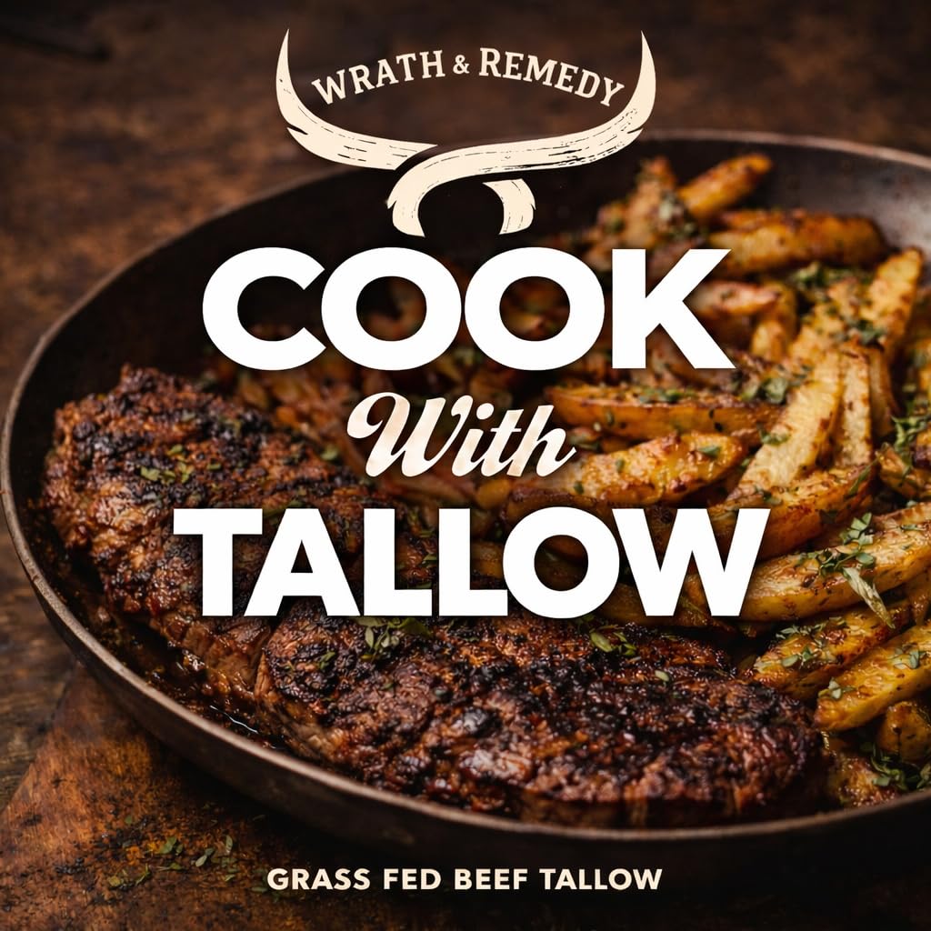 Wrath & Remedy Beef Tallow for Cooking (14 oz) – US-Made, 100% Grass-Fed & Finished, High-Heat Fat for Searing & Frying