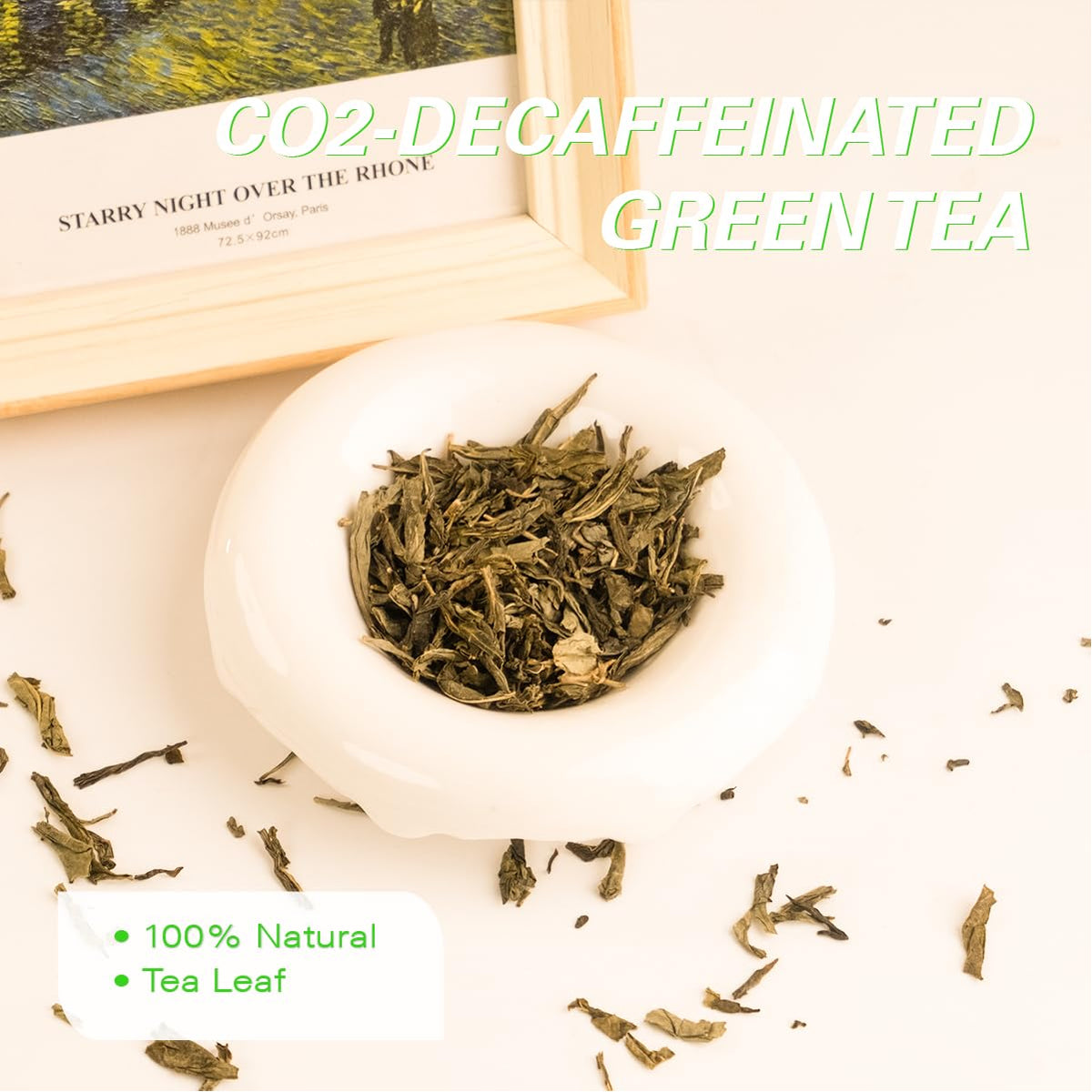 WT WEETEE Organic Decaf Green Tea Loose Leaf – CO2 Decaffeinated, 228g / 8oz, 110+ Cups