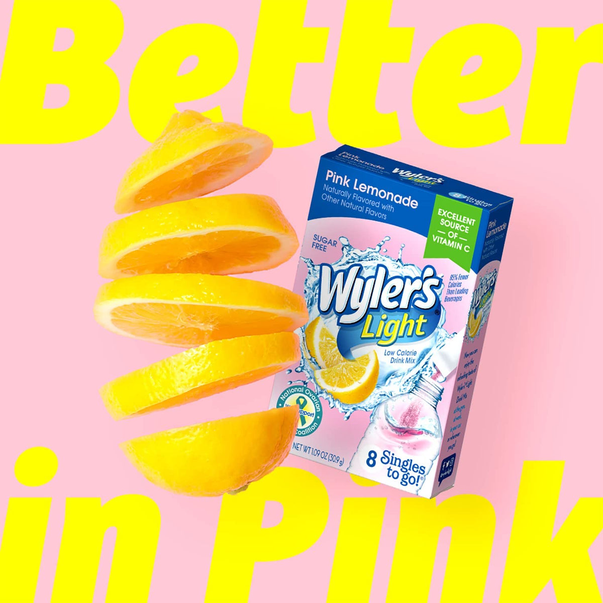 Wyler's Light Singles To Go Pink Lemonade Powder Packets – 96 Servings, Pack of 12